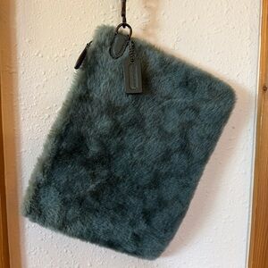 Coach charter pouch in signature shearling teal green